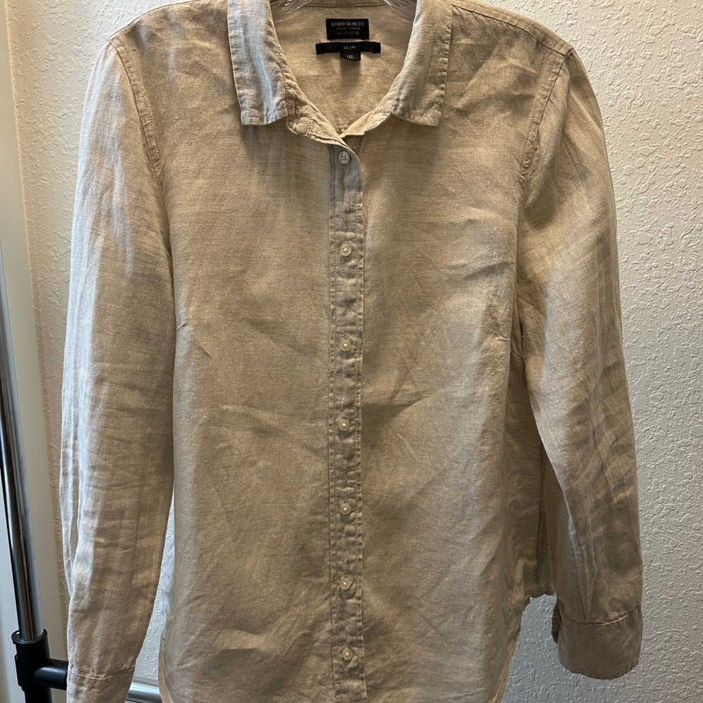 J Crew Baird McNutt Linen Slim Fit Button-Front Shirt in Natural